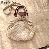 Weiyinxing Hollow Fishnet Women Handbags Designer Mesh Shoulder Crossbody Bags Handmade Rope Woven Beach Bag Large Tote Purses 2023