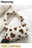 Weiyinxing Women's Fashion Plush Mini Bag Soft Plush Pillow One Shoulder Underarm Bag High Quality Love Print Contrast Handbag