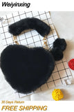 Weiyinxing Faux Fur Heart-shaped Women Small Handbags Fluffy Plush Ladies Chain Shoulder Bag Fashion Female Furry Daily Clutch Purse