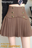 Weiyinxing Breasted Mini Pleated Skirts Vintage High Waist Women Slim A-line Skirt Autumn Winter Korean Chic Club Streetwear O117