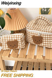 Weiyinxing Cute Bear Makeup Bag Large Capacity Portable Cosmetic Bags Zipper Pure Cotton Plaid Brushes Pouch Case For Women