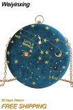 Weiyinxing Round Starry Sky Suede Women Shoulder Bag Designer Chain Female Crossbody Messenger Bags Ladies Small Circle Purses 2023