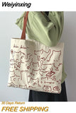 Weiyinxing Tote Bags for Women 2023 Casual Shopper Cute Cats with Zipper Designer Handbag Japanese Style Cartoon Small Shoulder Bags