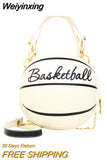 Weiyinxing Fashion Women Ball Bag Soft PU Leather Round Crossbody Thick Chain Hand Bags And Purses Female Basketball Bag Woven Bag