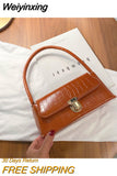 Weiyinxing New Shopping Bag Retro Casual Lady Underarm Handbag Stone Pattern Shoulder Bag Female Leather Solid Color Chain Female Bag