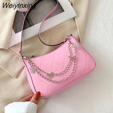 Weiyinxing Women's Half Moon Shoulder Bag PU Leather Messenger Bag New Trend Vintage Butterfly Chain Pure Color Zipper Handbag Underarm Bag