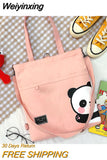 Weiyinxing Women's Shoulder Bags Canvas Handbags 2023 Girls Shopper Purses Fashion Casual Cartoon Panda Print Large Capacity Crossbody Bags