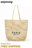 weiyinxing Hollow Straw Tote Bag Designer Letters Paper Woven Women Shoulder Bags Handmade Summer Beach Handbag Large Capacity Purse