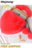 Weiyinxing Fur Winter Women Handbags Cute Plush Ladies Heart Shaped Shoulder Bag Cute Female Clutch Purse Love Handbags Messenger Bag