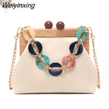 Weiyinxing Women's Shoulder Bags Luxury Chains Crossbody Bags For Women 2023 Pu Messenger Bag Ladies Wooden Folder Handbag