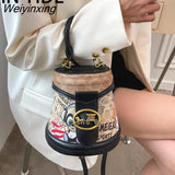 Weiyinxing Brand Graffiti Horseshoe Bags for Women High Quality Leather Shoulder Bag Luxury Purses and Handbags Designer Crossbody Bag
