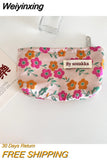 Weiyinxing Jacquard Flower Women's Cosmetic Bag Simple Portable Ladies Small Coin Purse Floral Handbags Student Girls Storage Bags