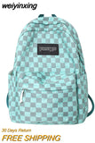 weiyinxing New Plaid Women Backpack Kawaii Girl Nylon Travel Bag Fashion Waterproof Bookbag College Students Cool Schoolbag Mochilas