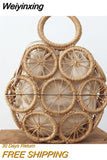 Weiyinxing Straw Bag Rattan Woven Round Tassel Handbag For Women Large Capacity Shoulder Tote Purse Ladies Holiday Wood Handle Bag