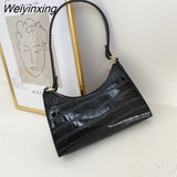 Weiyinxing Women's Handbag Crocodile Pattern Retro Casual Totes Shoulder Bag Fashionable Exquisite Shopping Bag PU Leather Chain Handbags