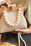 Weiyinxing Weave Straw Shoulder Bag for Women 2023 Summer Wooden Top Handle Clip Bag Luxury Designer Handbags Trend Female Handbag