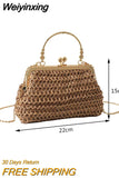 Weiyinxing Designer Trendy Straw Weaving Shoulder Bag Versatile Small Beading Handbag For Women Summer Casual Beach Bag Travel Purse 911