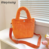 Weiyinxing Capacity Corduroy Bucket Bag Japanese Cute Plush Messenger Bag Kawaii Women's Bag Handbag Tote Bag Purses Little Bag
