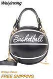 Weiyinxing Fashion Women Ball Bag Soft PU Leather Round Crossbody Thick Chain Hand Bags And Purses Female Basketball Bag Woven Bag