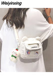 Weiyinxing Cute Bear Shoulder Bag for Women Girl Fluffy Winter Kawaii Small Trend Purse Japan Style Kid Soft Zipper Crossbody Bag