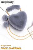 Weiyinxing Fur Winter Women Handbags Cute Plush Ladies Heart Shaped Shoulder Bag Cute Female Clutch Purse Love Handbags Messenger Bag