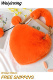 Weiyinxing Fur Winter Women Handbags Cute Plush Ladies Heart Shaped Shoulder Bag Cute Female Clutch Purse Love Handbags Messenger Bag