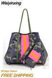 Weiyinxing Leopard Neoprene Women Shoulder Bags Casual Camouflage Beach Handbags Large Capacity Tote Big Shopper Bag Summer 2023