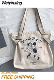 Weiyinxing Tote Bag for Women 2023 Designer Handbag Brand Lady's Shopper Japanese Style Retro Cartoon Anime Print Girls Shoulder Bag