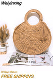 Weiyinxing Straw Bag Rattan Woven Round Tassel Handbag For Women Large Capacity Shoulder Tote Purse Ladies Holiday Wood Handle Bag
