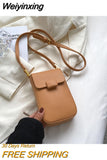 Weiyinxing Fashion Mini Mobile Phone Bag Solid Color PU Leather Shoulder Bag for Women Luxury Brand Female Crossbody Bag Travel Purses