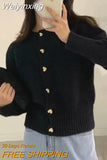 Weiyinxing Knitted Cardigans Thick Heart Buttons Autumn Sweaters Women Loose Casual Round Neck Short Tops Soft Sweet Winter O108