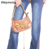 Weiyinxing Shoulder Bag Pu Leather Lace Straps Butterfly Women Bag Handbag Chain Underarm Bag Tote Bags Purses Handbags Little Bag