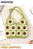 weiyinxing Sunflower Crochet Tote Bags Bohemian Granny Square Knitted Women Shoulder Bag Handmade Woven Summer Beach Handbags Small