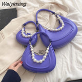 Weiyinxing Woman Bag Pu Hobo Bagute Bags For Woman High Quality Brand Clutches Purse Pearl Half Moon Crossbody Bag Femal Handbag