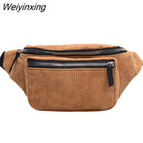 Weiyinxing Women Corduroy Waist Bag Ladies Designer Canvas Fanny Pack Fashion Brown Money Phone Chest Banana Bag Female Bum Belt Bags phone