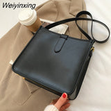 Weiyinxing Elegant Fashion Women Bucket Bag Large Capacity PU Leather All-match Shoulder Bags Ladies Texture Solid Color Handbag