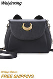 Weiyinxing New Sailor Moon Ladies Handbag Black Luna Cat Shape Chain Shoulder Bag PU Leather Women Messenger Crossbody Small Bag