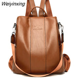 Weiyinxing leather backpack women vintage shoulder bag ladies high capacity travel backpack school bags girls mochila feminina