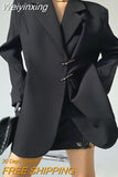 Weiyinxing Black Loose Brooch Button Simplicity Casual Temperament Autumn New All-match Suit Coat Fashion Women Blazer 5W321