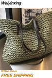 Weiyinxing Design Straw Woven Tote Bags Summer Casual Large Capacity Handbags New Fashion Beach Women Shoulder Simple Style Shopping