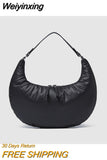 Weiyinxing Half Moon Sapce Padded Women Shoulder Bags Designer Down Cotton Lady Handbags High Quailty Large Tote Winter Purses 2023