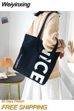 Weiyinxing Color Letter Canvas Bag Simple Shopping Bag Women's Hand Printed Canvas Bag Reuse Large Capacity Handbag Shoulder Bag