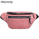 Weiyinxing Women Corduroy Waist Bag Ladies Designer Canvas Fanny Pack Fashion Brown Money Phone Chest Banana Bag Female Bum Belt Bags phone