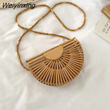 Weiyinxing Bamboo Small Crossbody Shoulder Bags with Handle for Women 2023 Summer Branded Luxury Beach Handbags Fashion Weave