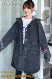 Weiyinxing Denim Jacket Women'S Loose All-Match Basic Coat 2023 Spring Autumn New Plus Size Loose Hooded Casual Denim Coat