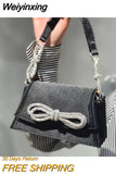 Weiyinxing Diamonds Bow Women Handbags Designer Satin Shoulder Crossbody Bags Luxury Shinny Evening Bag Elegant Party Small Purses