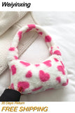 Weiyinxing Women's Fashion Plush Mini Bag Soft Plush Pillow One Shoulder Underarm Bag High Quality Love Print Contrast Handbag