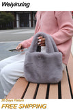 Weiyinxing Winter Women Bucket Bag Faux Fur Ladies Small Casual Tote Shoulder Bags Luxury Design Female Clutch Purse Handbags Bolsa