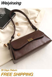Weiyinxing Leather Crossbody Bags for Women 2023 Vintage Latest Trend Designer Small Handbags Female Solid Color Shoulder Bag