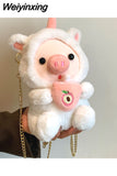 Weiyinxing Womens Cute Pig Shoulder Bag Doll Plush Soft Fluffy 2023 Luxury Designer Handbag and Purse Kawaii Girls Crossbody Bag Sac